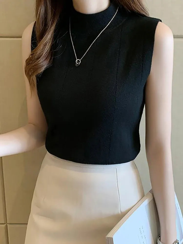 maoxiangshop Spring Women Knitted Green Tank Tops Women Thin Tops Basic Casual Tank Tops O-neck Tees Sleeveless Tops For Women