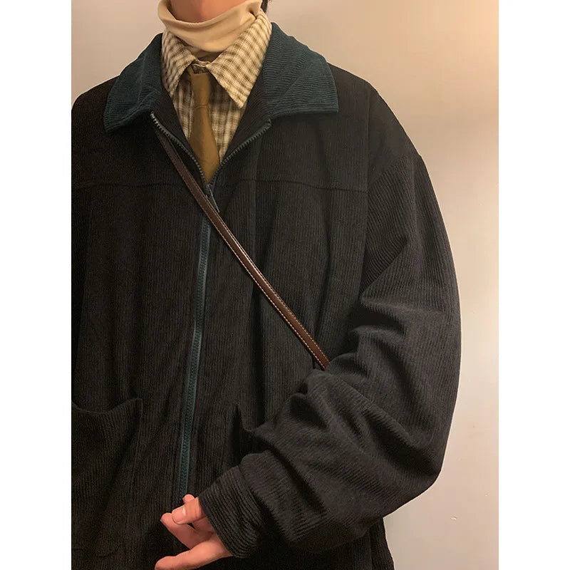 maoxiangshop Retro Jacket Autumn Men Corduroy Bomber Jacket Loose Oversized Patchwork Casual Jacket Male Clothing Loose Hip Hop Tops 5xl