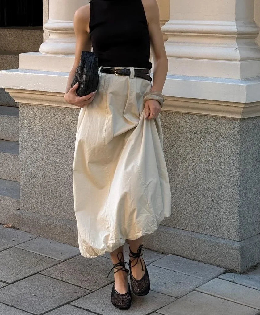maoxiangshop - Fashion High Waist Skirts For Women Solid Colkor Splice Bud Skirt 2024 Autumn New Female Loose Streetwear Midi Skirts