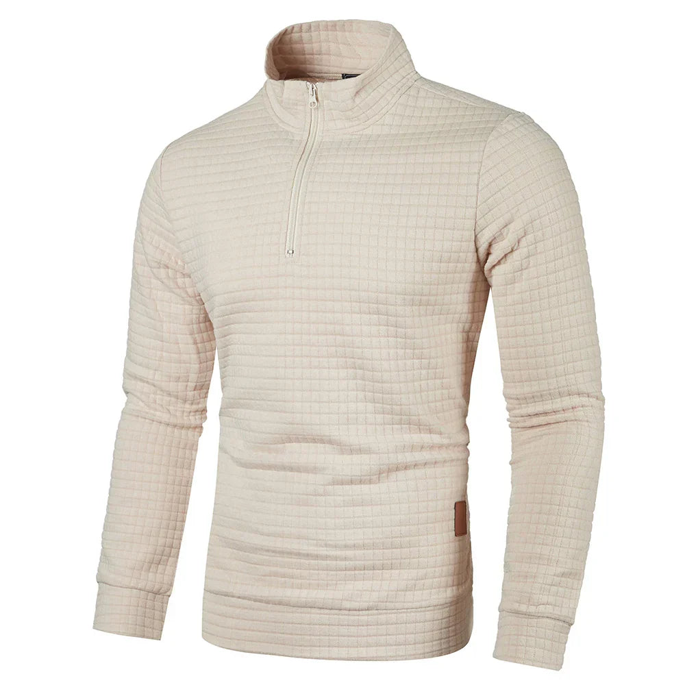 maoxiangshop Autum Men's Solid Color Sweatshirt New Oversize Half Zipper Pullover Warm Sweater Jogger Sport Tops