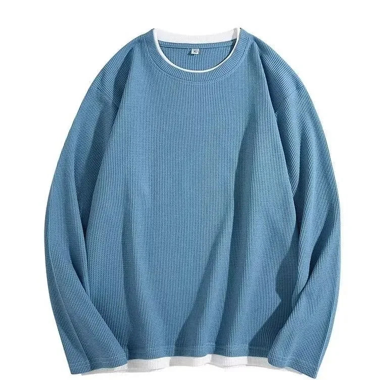 maoxiangshop Fake two long sleeve hoodie men spring and autumn loose jacket to wear simple solid color large size casual T-shirt