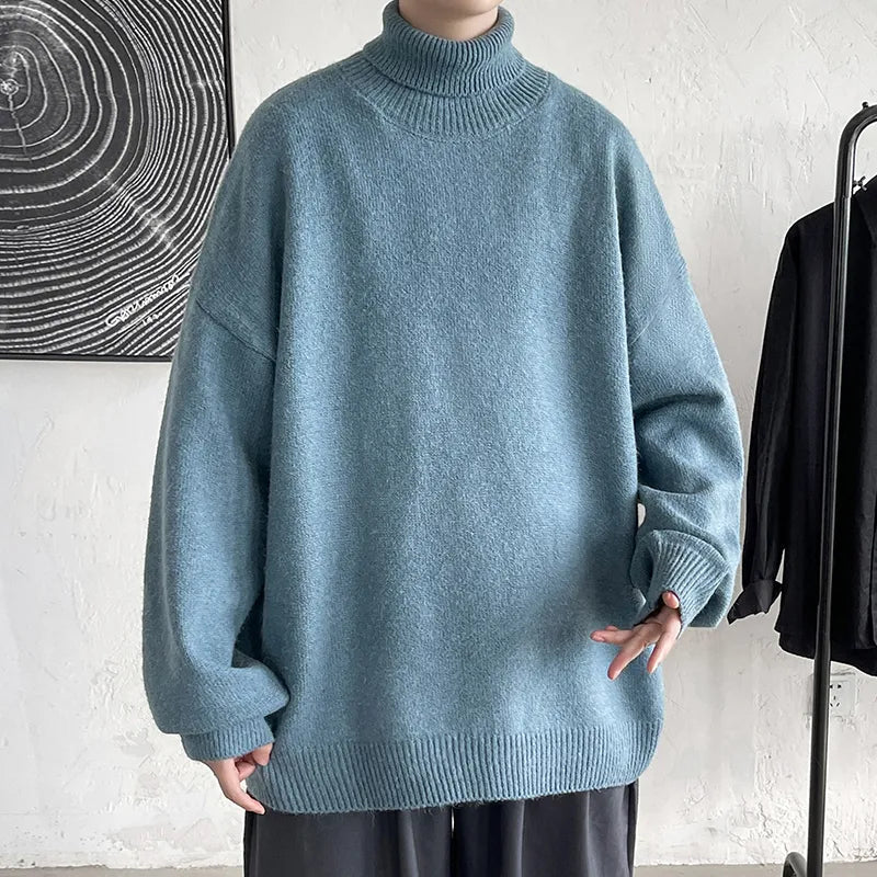 maoxiangshop New Winter Men‘s Turtleneck Sweaters Warm Knitted Pullovers Men Fashion Patchwork Loose Casual Sweater Turtleneck Pullovers 5XL