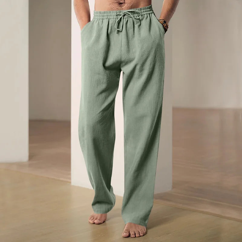 maoxiangshop Summer Cotton Linen Trousers Breathable Men's Trousers Hemp Elastic Waist Casual Pants Harajuku Trous Loose Casual Sports Pants