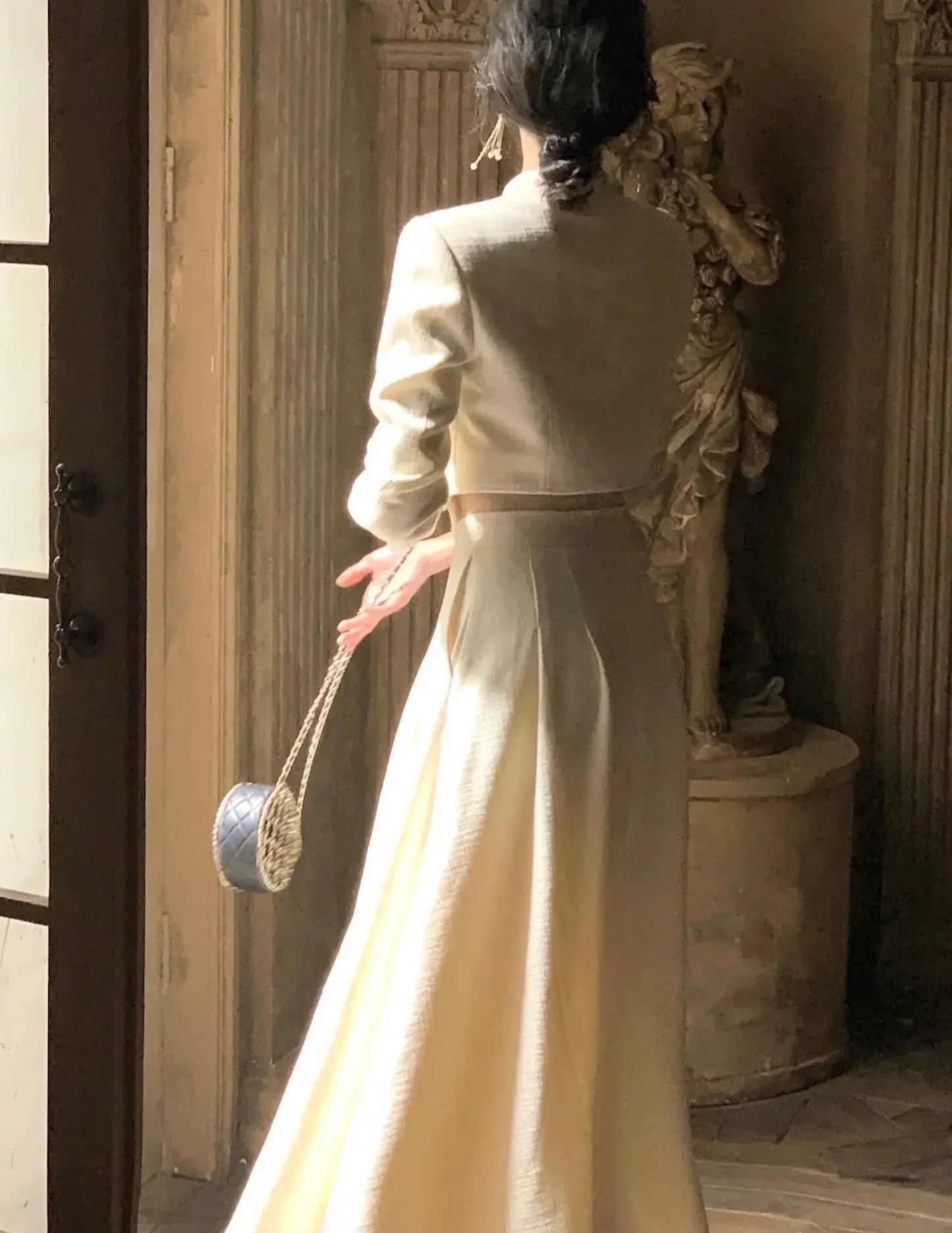 Korean Elegant Blazer 2 Piece Sets for Women Button Jacket with Tie High Waist Skirts Suit Spring Autumn Fashion Party Outfits