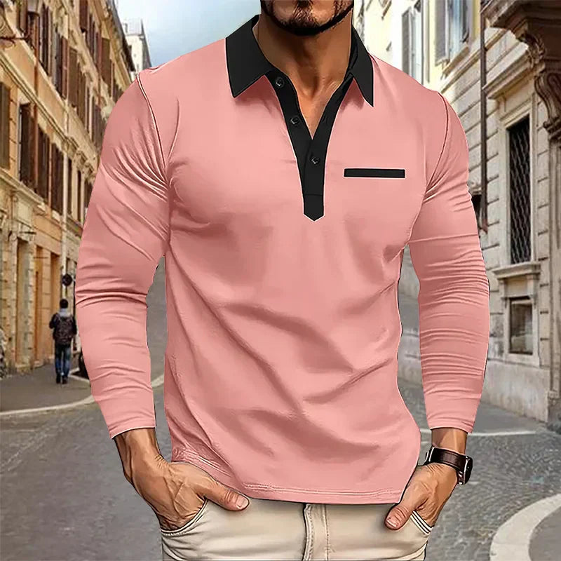 maoxiangshop 2024 Autumn Men's Polo Shirt Lapel Pocket T-shirt Men's Breathable Business Casual Long sleeved