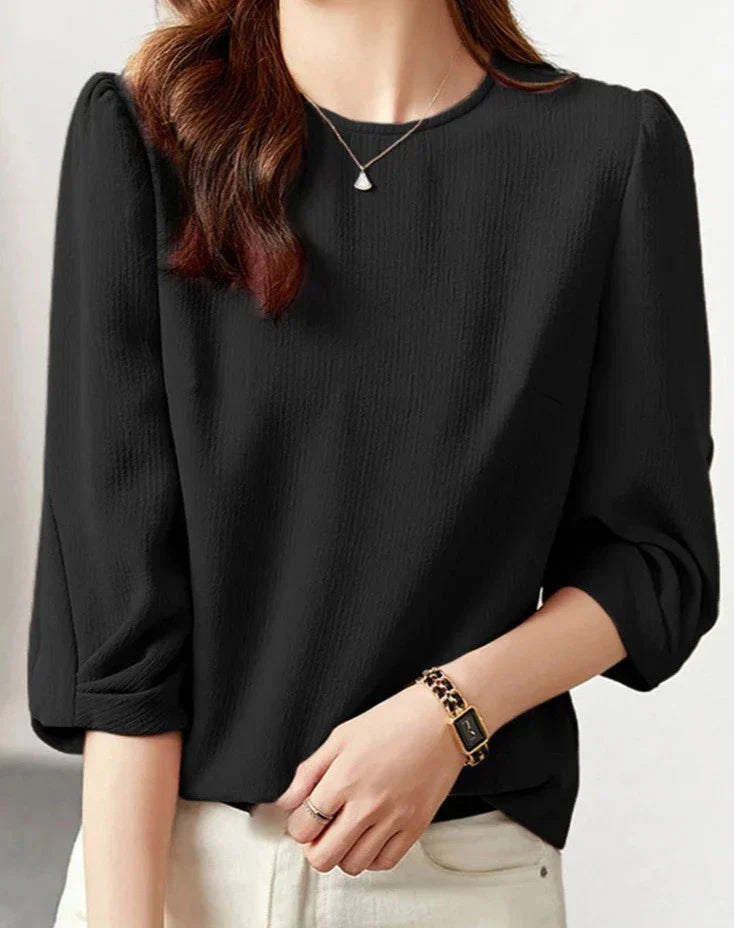 maoxiangshop Autumn Spring Women Blouses Solid Tops 3/4 Sleeved Office O-Neck Shirts Blusas Casual Streetwear Female Tunic