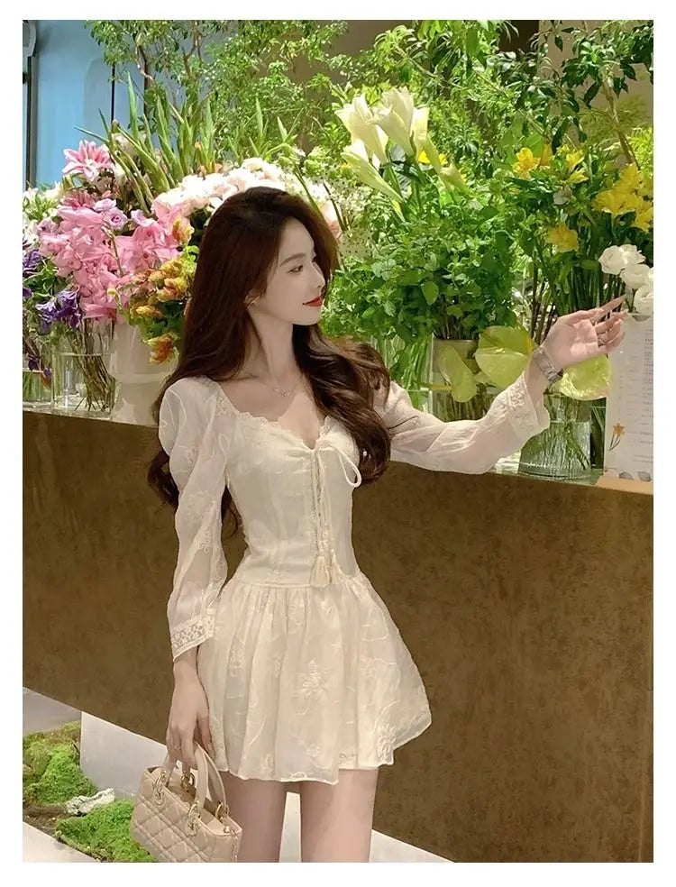 maoxiangshop - Elegant Y2k Short Party Dress Women Casual Long Sleeve Mini Dress Beach Style One Piece Dress Korean Fashion Autumn Chic