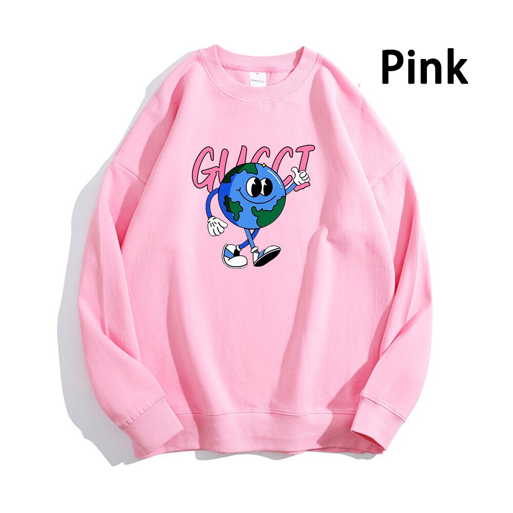 Earth Pattern Print Hoodies Autumn Winter Women's Fashion Versatile Multicolor O-Neck Sweatshirts Sweet Lovely Loose Fleece Tops