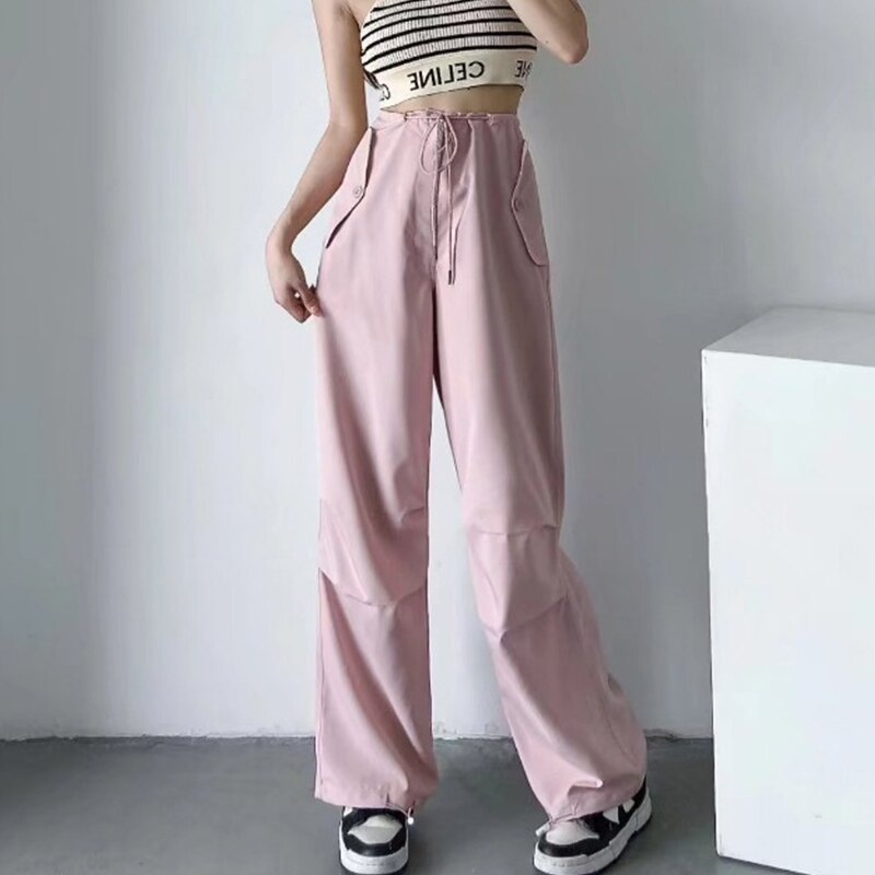 Thin style loose cargo pants women's high waist casual paper bag pants lace-up trousers 2023 summer new cargo pants for women