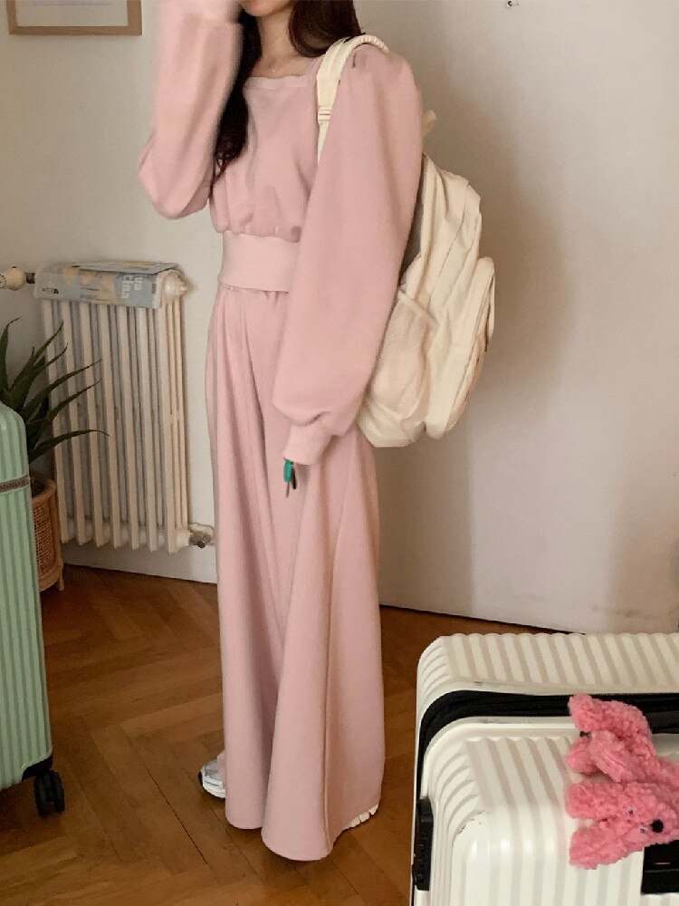 Autumn Two Piece Set for Women Long Sleeve Loose Sweatshirts Tops + Wide Leg Pants Casual Tracksuits Sports 2 Piece Outfits