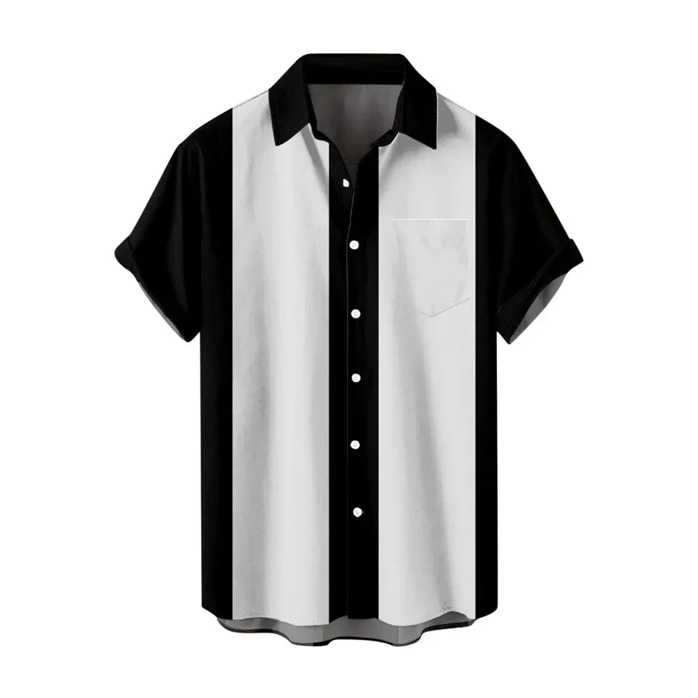 maoxiangshop Summer New Men's Pocket Short Sleeve Shirt Fashion Casual Solid Color Panel Lapel Beach High Quality Top Comfortable Soft Fabric