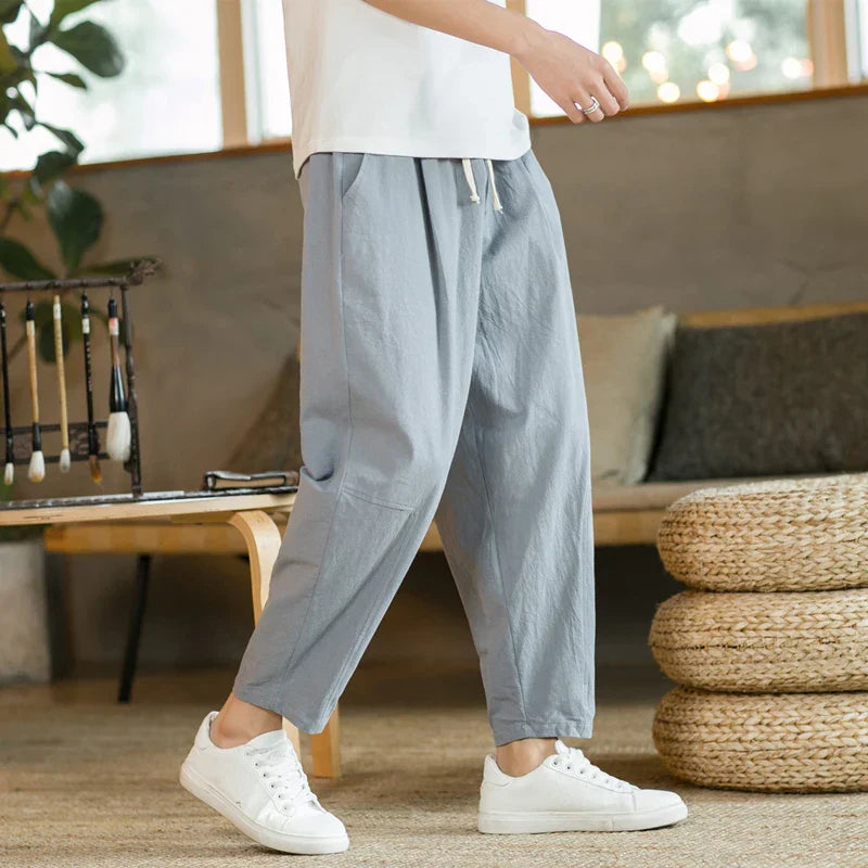 maoxiangshop Summer Men's Trousers Cotton Linen Fashion Casual Pants Solid Color Breathable Loose Shorts Straight Pants Streetwear M-5XL