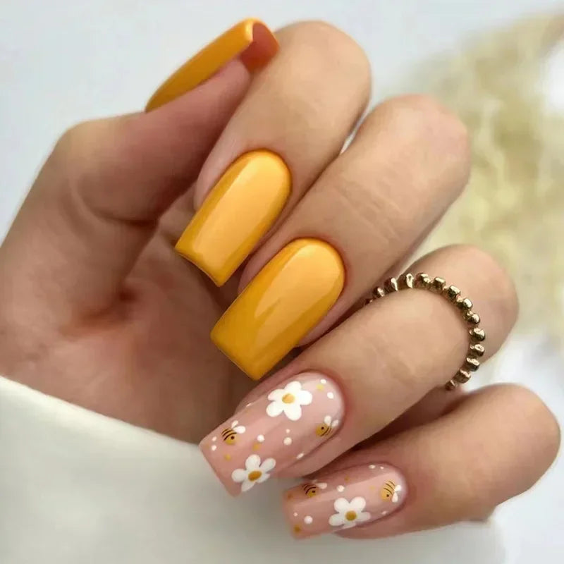 maoxiangshop 24Pcs Coffin False Nails Purple Butterfly Designs Fake Nails with Shiny Rhinestone Wearable French Full Cover Press on Nails