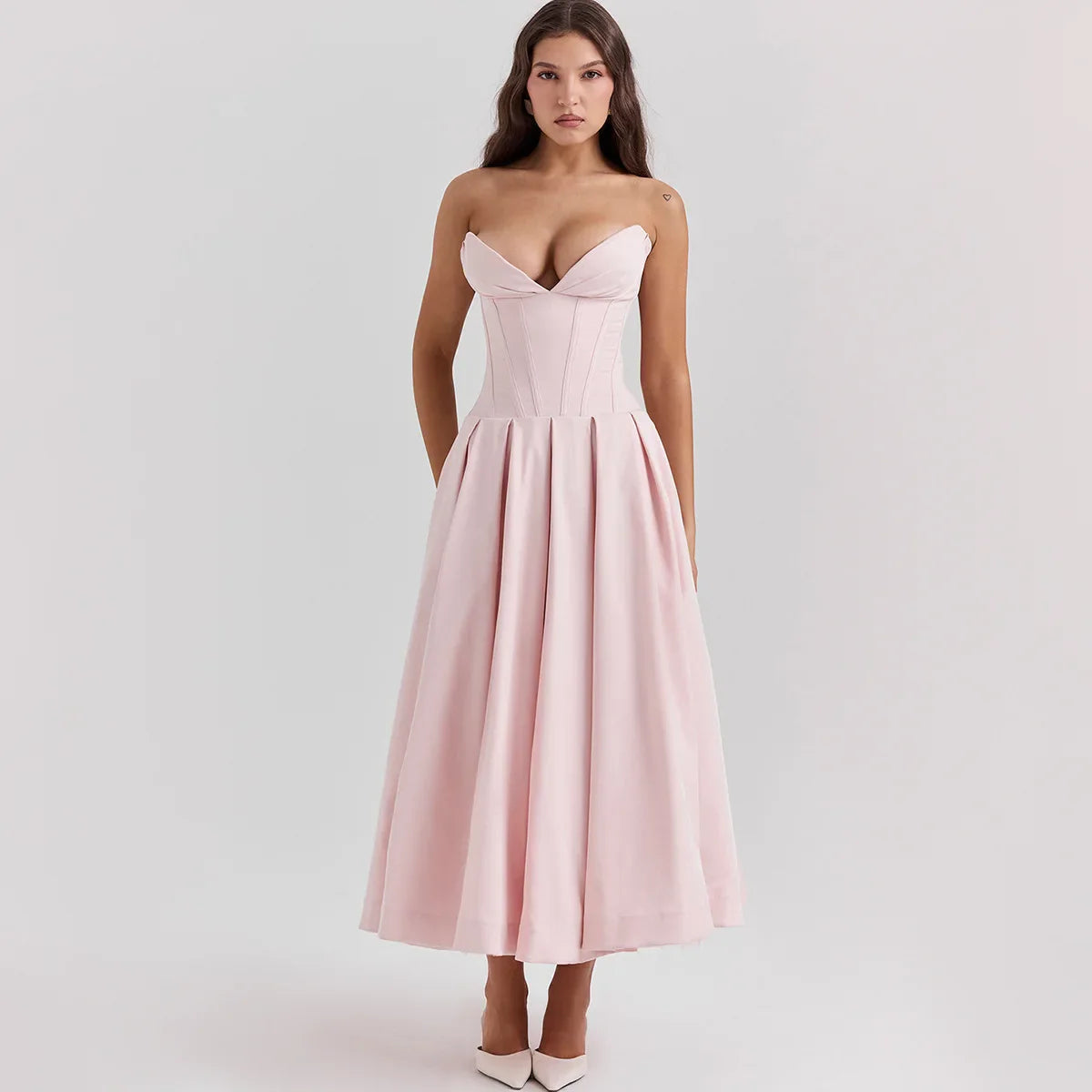 Elegant Strapless Formal Occasion Dress Summer Midi Birthday Party Dresses Red Wedding Guess Dress Women's Clothing
