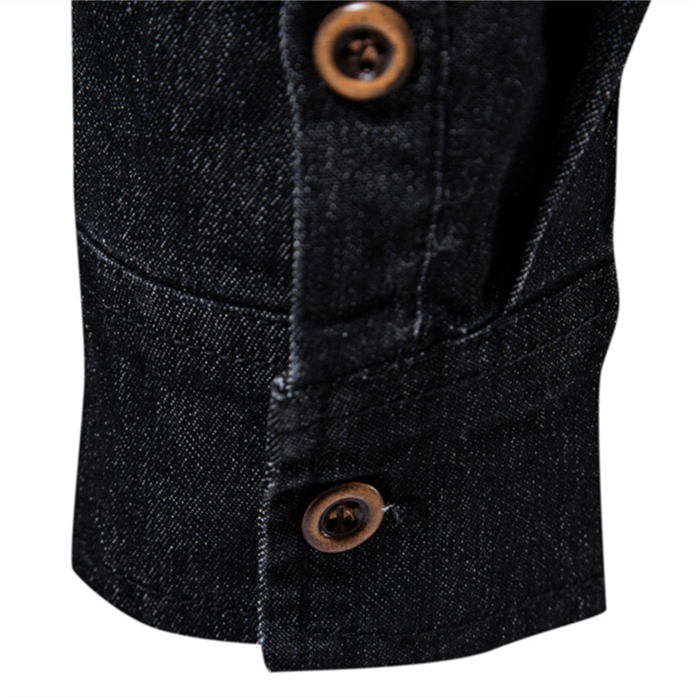 maoxiangshop Brand Elastic Cotton Denim Shirt Men Long Sleeve Quality Cowboy Shirts for Men Casual Slim Fit Mens Designer Clothing