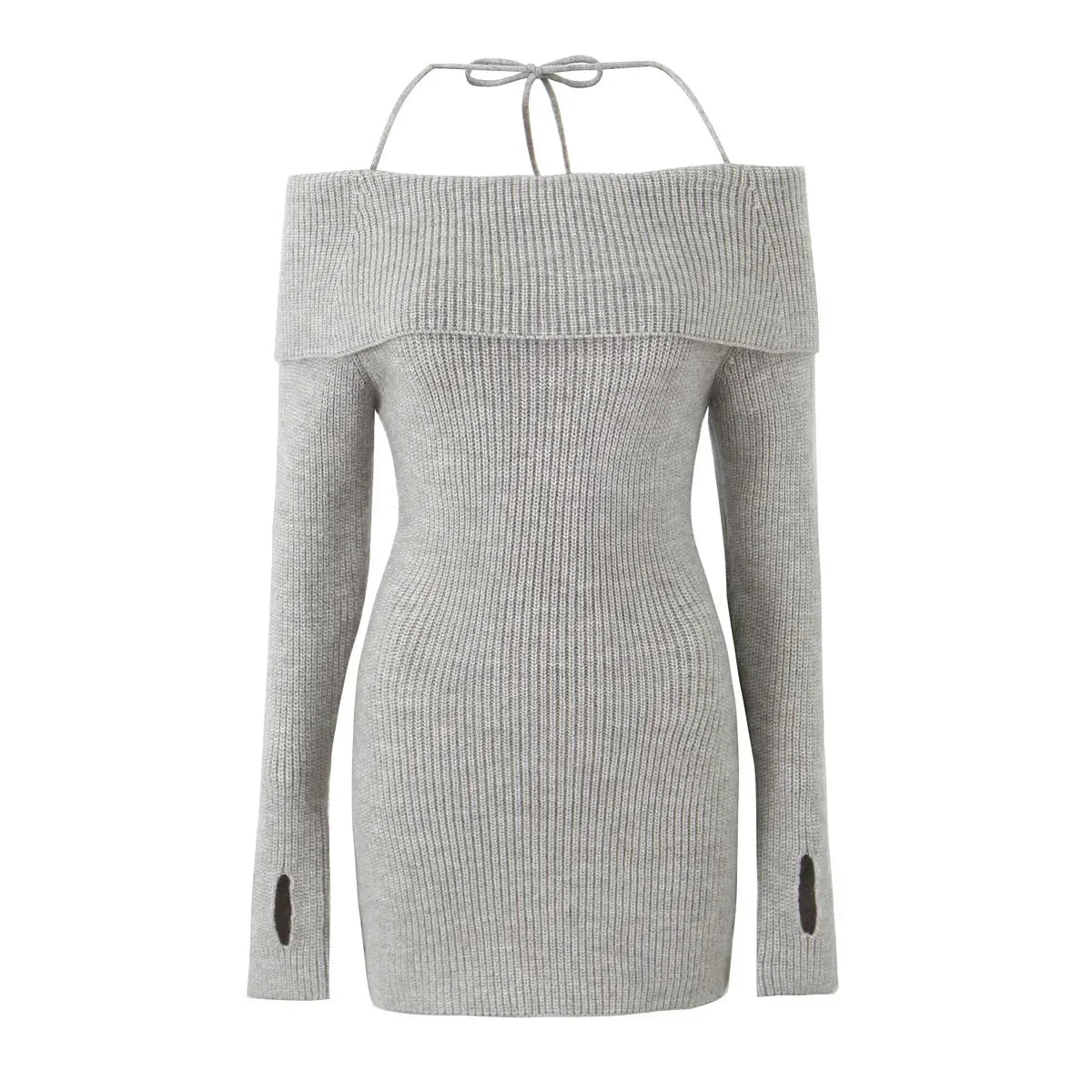 maoxiangshop - Autumn Off The Shoulder Knitted Dress 2024 New Black Sexy Bodycon Birthday Party Dresses Short Halter Knitted Dress