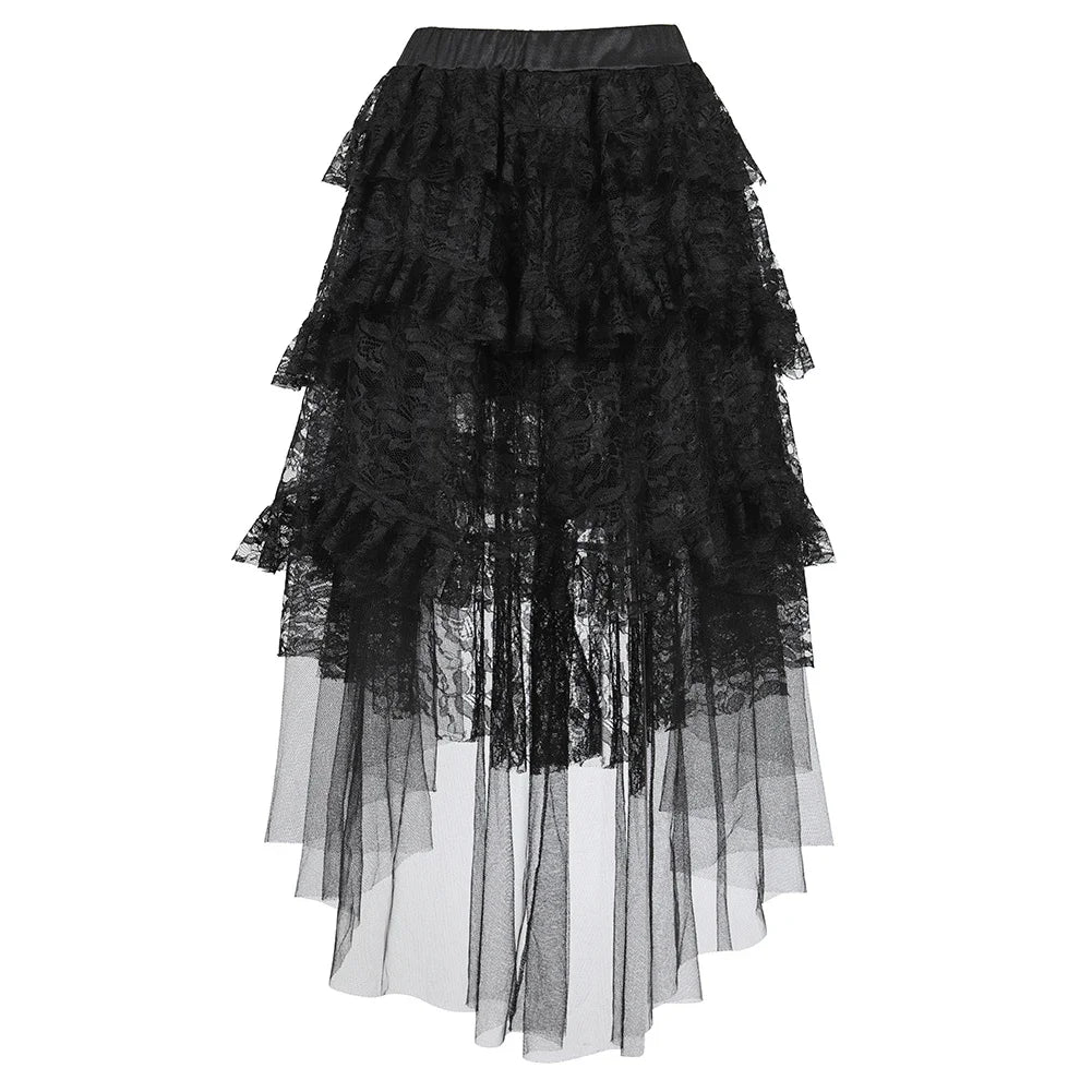 maoxiangshop - Corset Dress Steampunk Lace Trim Bustier with Long Tulle Skirt Carnival Party Night Costumes Plus Size Halloween Outfits Women