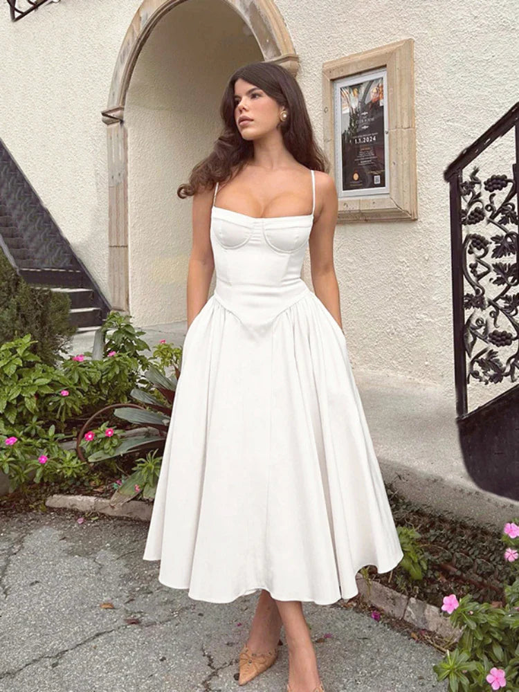 Casual Holiday Dresses Midi Elegant Party Dresses Spaghetti Strap Female Long Dress Summer Women Clothing