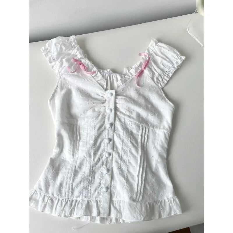New French Elegant Fashion Women Outfits 2 Piece Skirts Set Casual Solid Blouse + Sweet Sexy Print Y2k Mini Skirt Hot Girl