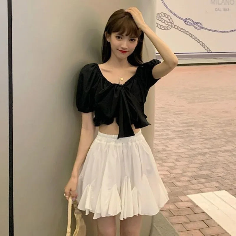 maoxiangshop White Mini Skirts for Women Cute Princess Summer Gown Pleated Skirt Korean Version Trendy Sweet Schoolgirls Holiday High Waist