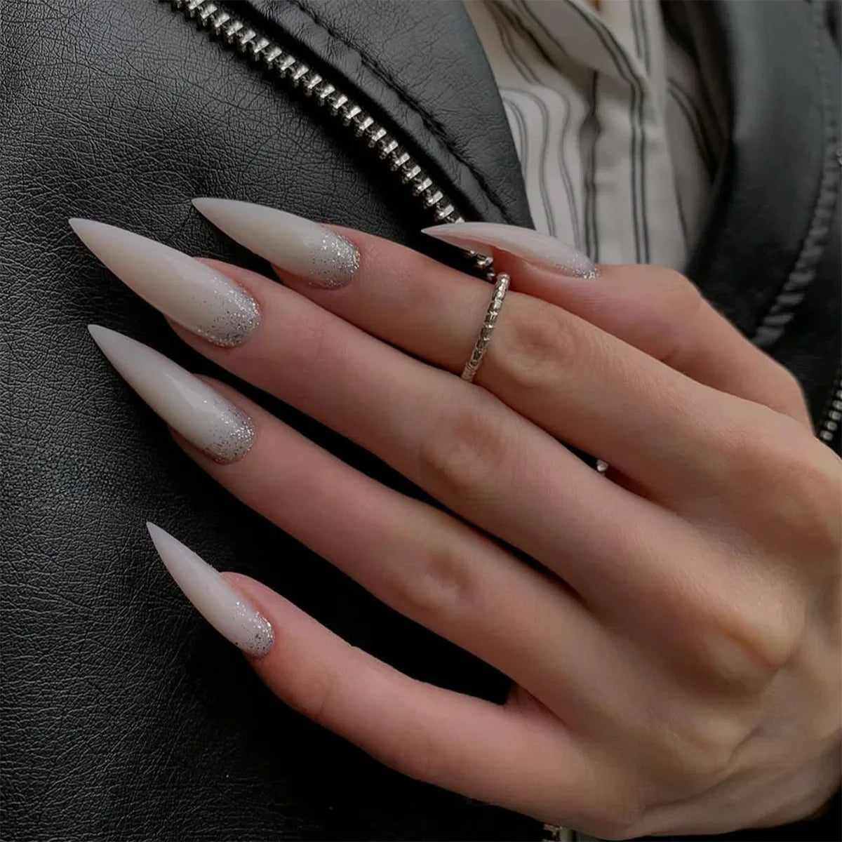 maoxiangshop 24Pcs False Nails With Glue Almond Pink Butterfly Design Detachable Rhinestones Acrylic Fake Nails long stiletto Press On Nails
