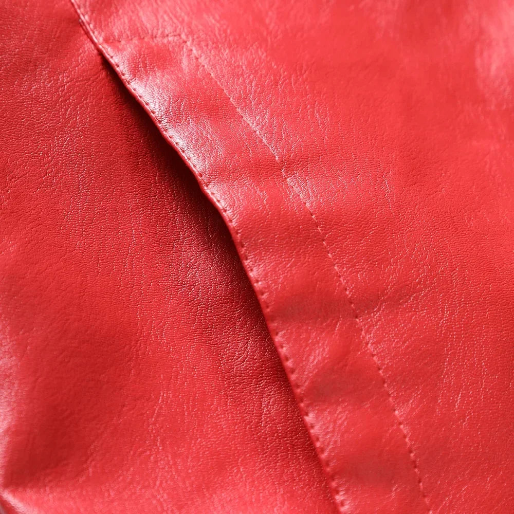 maoxiangshop Men Quality Casual PU Leather Coat Red Slim Rider Style Leather Jacket Popular Young Leather Jackets