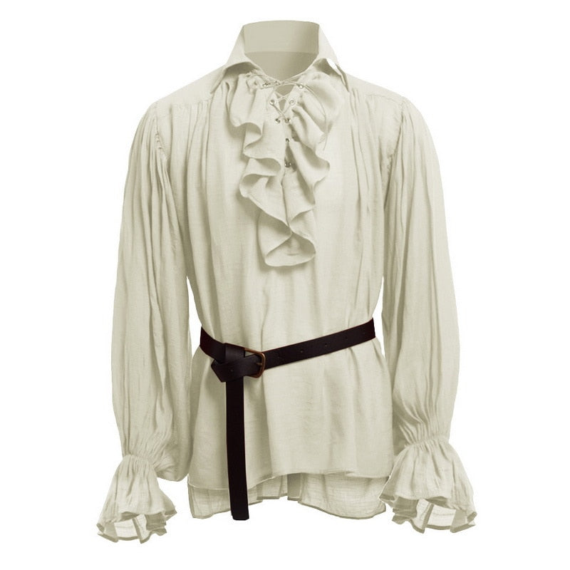 maoxiangshop Medieval Renaissance Lacing Up Shirt Bandage Tops Ruffles Shirt Fashion Men Vintage Costume Fluffy Long Sleeve Male