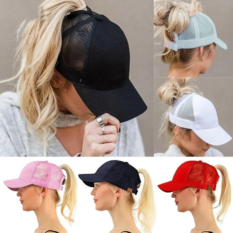maoxiangshop New Ponytail Baseball Cap Summer Women's Adjustable Black Hat Messy Cap Casual Cotton Girl Snapback Mesh Cap