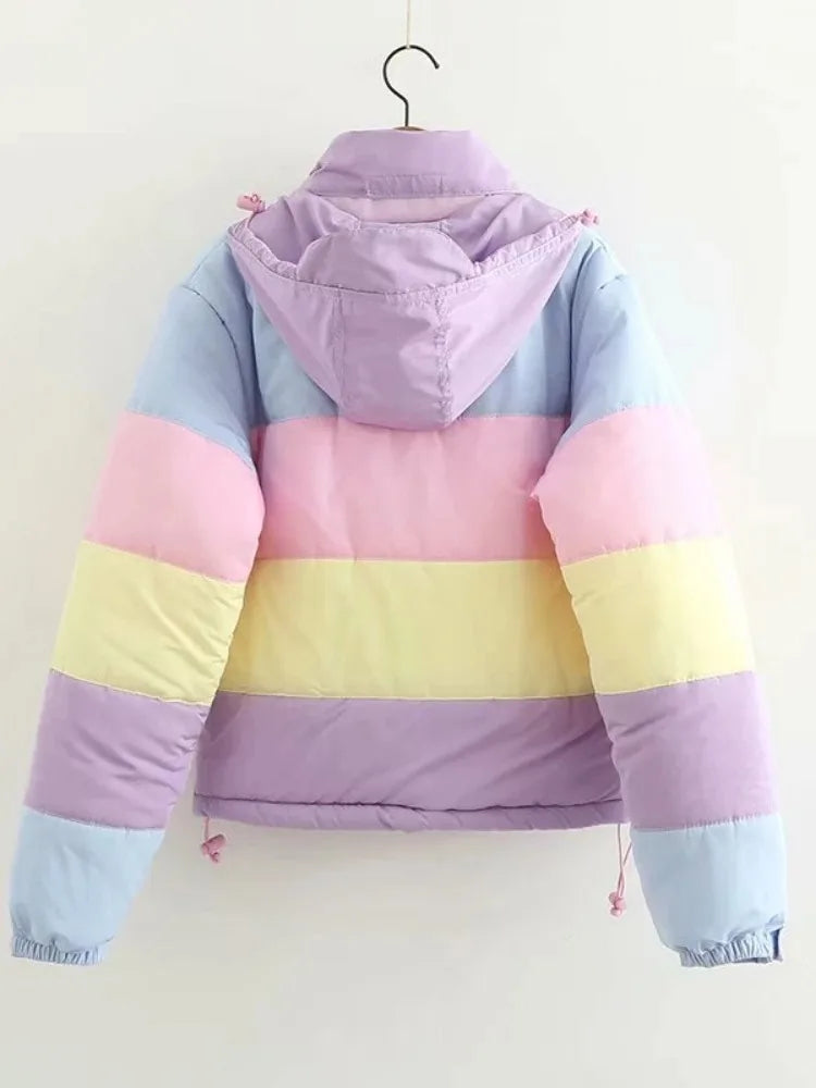 Makaron Color Women Cotton Coats Hooded Padded Thicken Warm Winter Jacket Patchwork Outwear Mujers Parkas