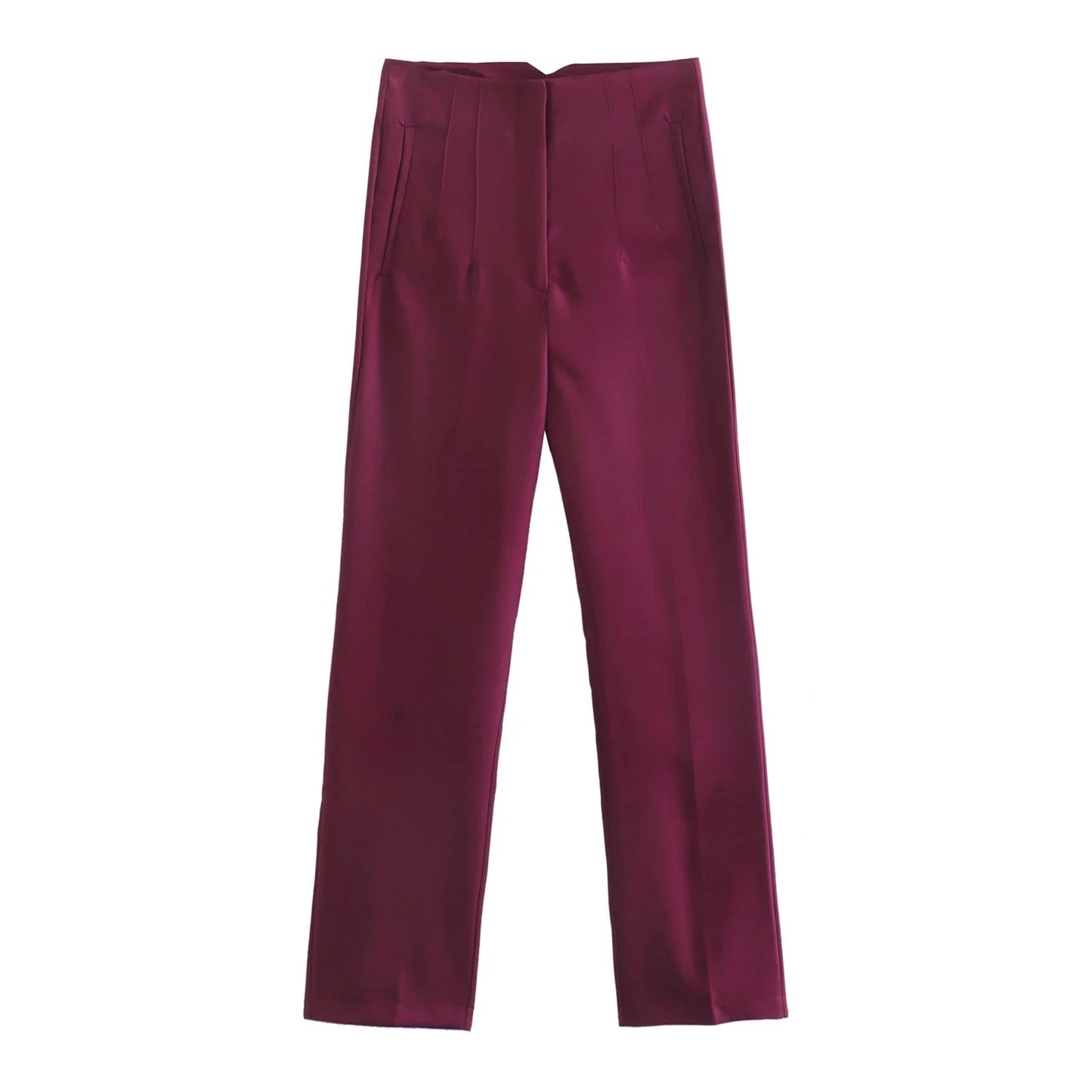 maoxiangshopWomen Light Blue Chic Fashion Office Wear Straight Pants Vintage High Waist Zipper Fly Female Trousers Fashion