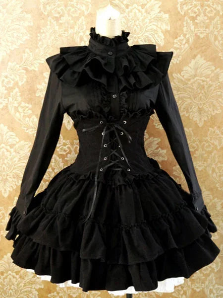 maoxiangshop - Gothic Lolita Dress SK Lavender High Waist Lace Up Ruffles Lolita Skirt sweet lolita dress