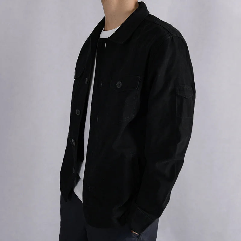 maoxiangshop 100% Cotton Tooling Japanese Jacket, New Coat Men's Long Sleeve Khaki Shirt, Casual Cotton Comfortable Thick Shirt camping