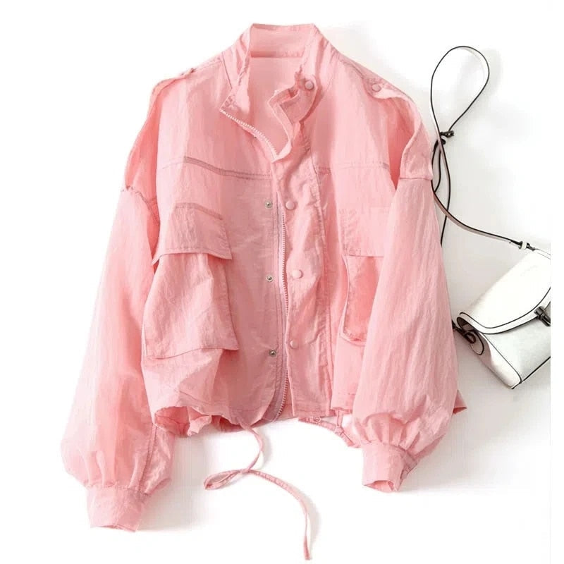 maoxiangshop New Summer Korean Sun Protection Clothing Coat Women UV-proof Thin Loose Casual Female Pocket Windbreaker Jacket Tops Lady