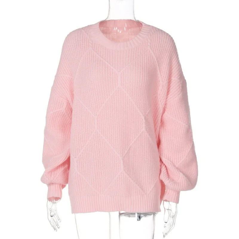 maoxiangshop - Knitted Sweater Pullover Women's Solid O-Neck Ribbed Long Sleeve Fashion Office Sweater Loose Casual Autumn Sweater 2024