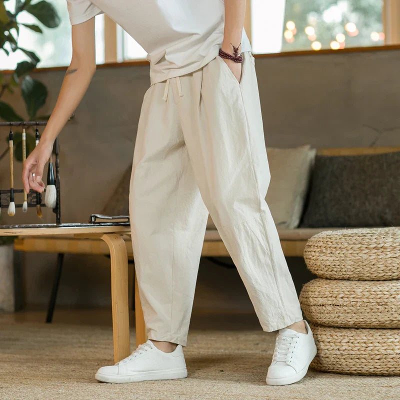maoxiangshop Summer Men's Trousers Cotton Linen Fashion Casual Pants Solid Color Breathable Loose Shorts Straight Pants Streetwear M-5XL
