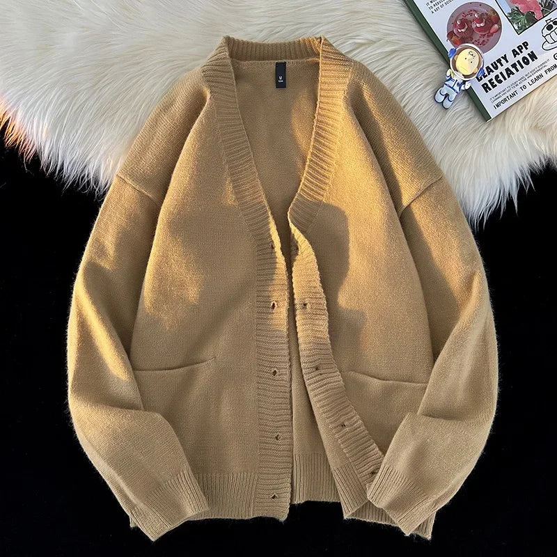 maoxiangshop Autumn Winter New Korean Fashion Trend Versatile Casual Cardigan V-neck Sweater Men's Jacquard Comfortable Breathable Jacket