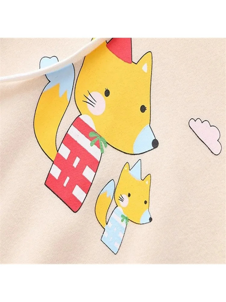 maoxiangshop Harakuju Cartoon Fox Print Casual Pullover Hoodies Women Winter Long Sleeve Hooded Sweatshirt Girly Loose Female Fleece Top