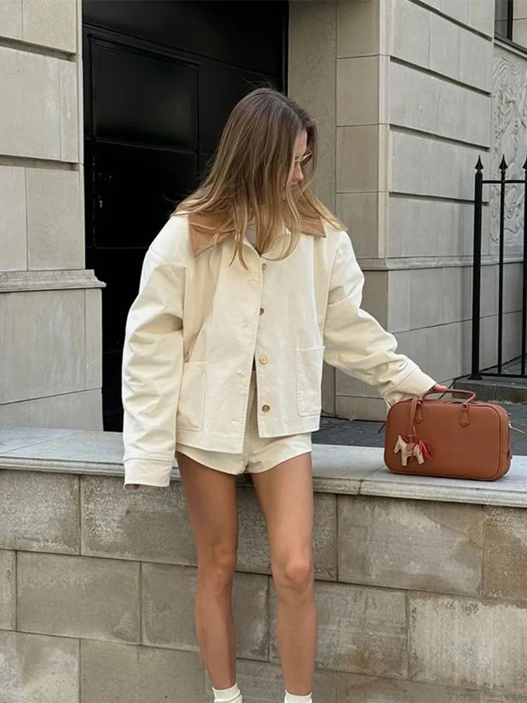 maoxiangshop - Fashion White Single Breasted Women's Jacket Casual Pocket Long Sleeved Loose Outwear 2024 Autumn New Chic High Street Coat