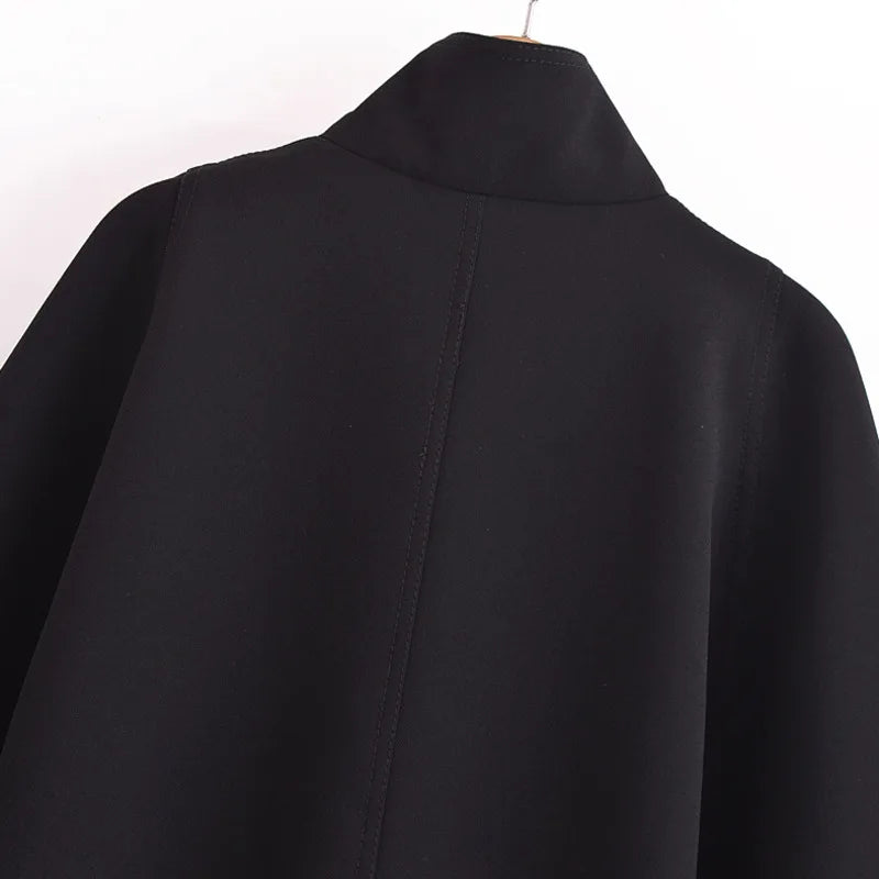 maoxiangshop - Cloak Style Solid Jacket Coat Women Stand Collar Loose Short Temperament Outerwears 2024 New Winter High Quality Lady Streetwear