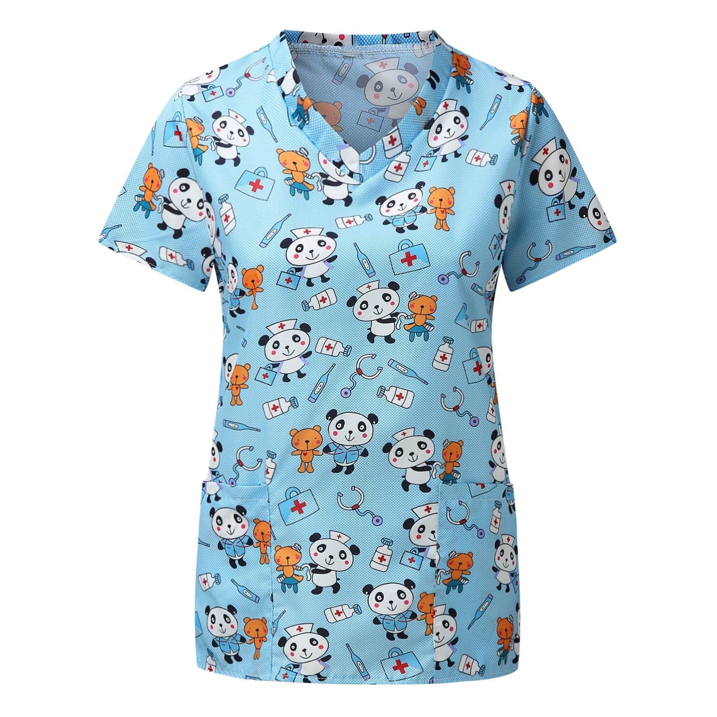 maoxiangshop Cute Cartoon Animals Print Christmas Nursing Scrubs Women Tops Short Sleeve pet salon Work Uniform Blouse Costume Shirts Female