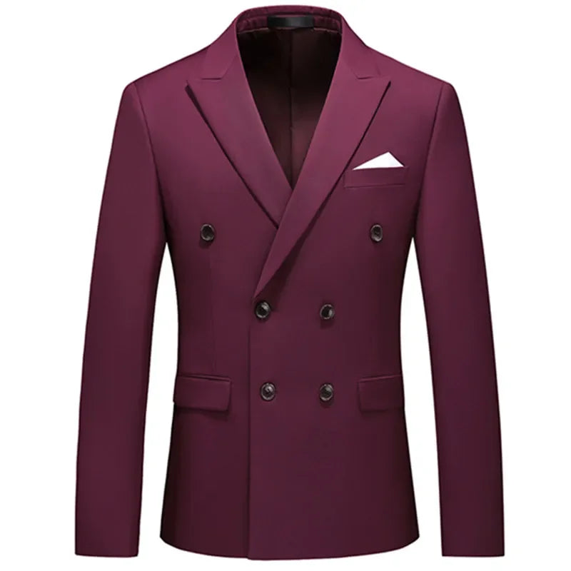 maoxiangshop Fashion New Men's Casual Boutique Business Solid Color Double Breasted Suit Jacket Blazers Coat