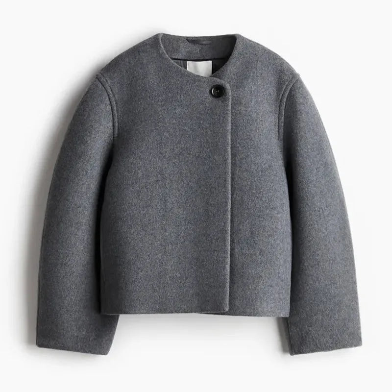 maoxiangshop - Chic Woolen Women's Short Coats O Neck Long Sleeve One Button Coat 2024 Autumn Winter Elegant Female Commute Outerwears