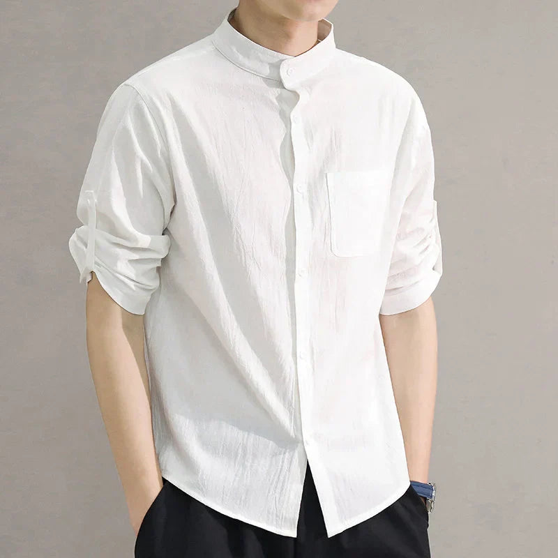 maoxiangshop Spring and Summer Stand Collar Five-point Mid-sleeve Fashionable Men's Short-sleeved Shirt Seven-point Sleeve Large Size Men's