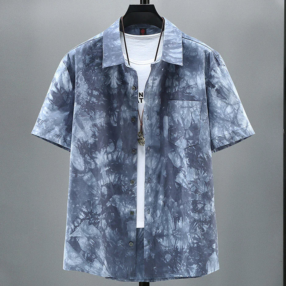maoxiangshop Summer Tie-dye Shirt Men Plus Size Fashion Casual Tie Dye Shirts Male Hawaiian Beach Shirt Big Size 11XL