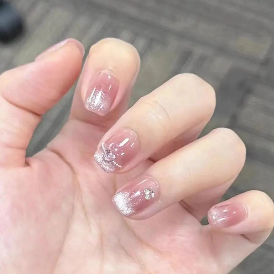 maoxiangshop 24pcs Wearable Pink Press On Fake Nails Tips With Glue false nails design Butterfly Lovely Girl false nails With Wearing Tools