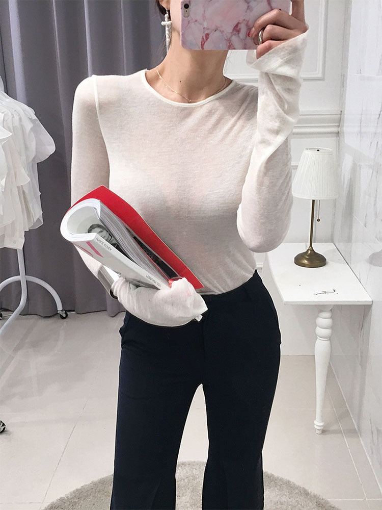 maoxiangshop Sexy Shirt Women T-Shirt Long Sleeve Korean Style Slim Basic Elasticity Tshirt Top Womens Clothing T Shirt Femme