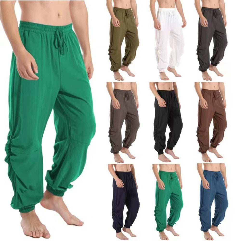 maoxiangshop Adult Men Pirate Pants Vintage Medieval Renaissance Lounge Costume Loose Pants Viking Black Brown Trouser