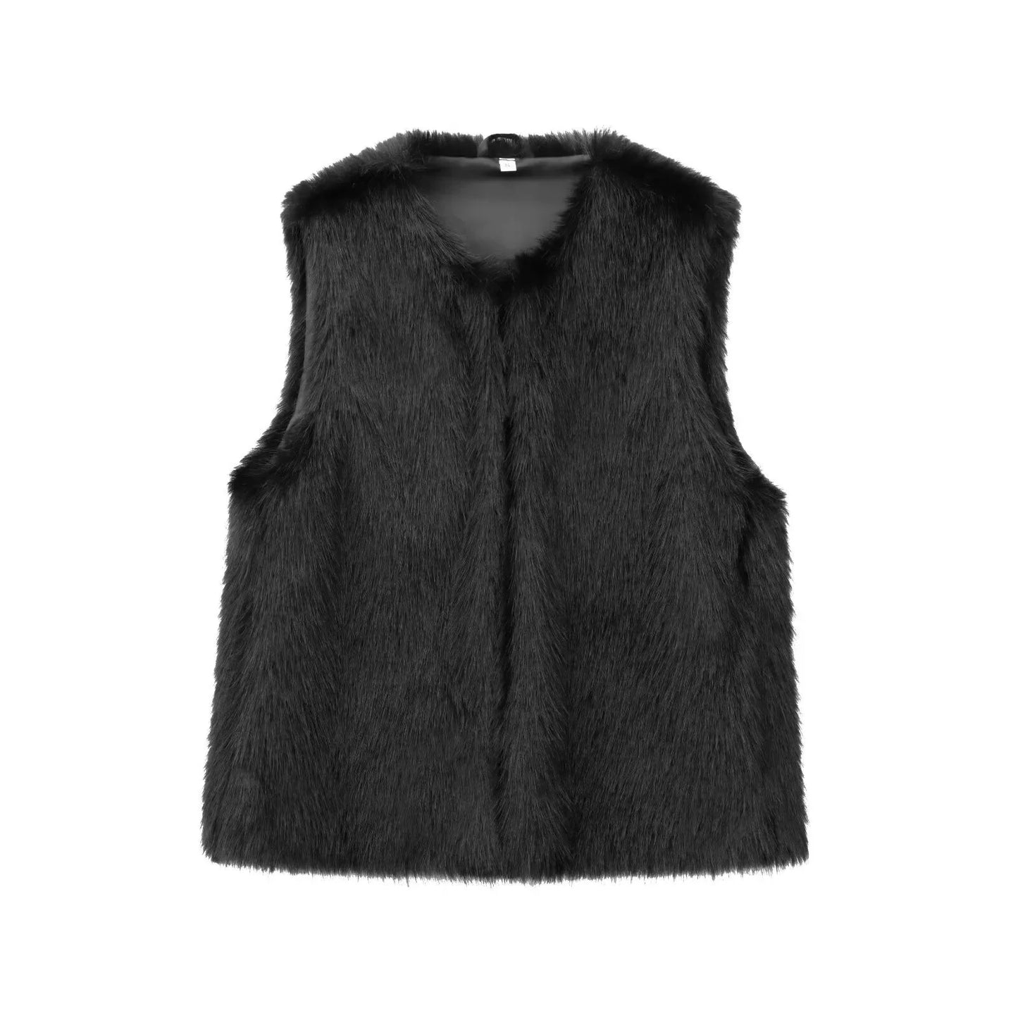 maoxiangshop - Casual Faux Fur Plush Vests Women Loose Round Neck Sleeveless Waistcoats Female 2024 Autumn Winter Fashion Solid Outwears Lady