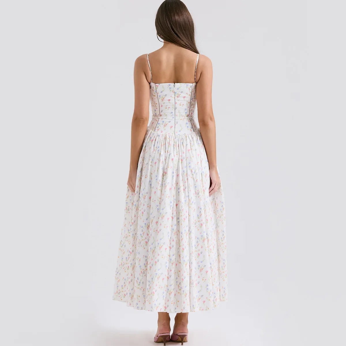 Summer Elegant Party Dresses New Arrivals Floral Print Spaghetti Strap Long Dresses One-piece Graduation Dress