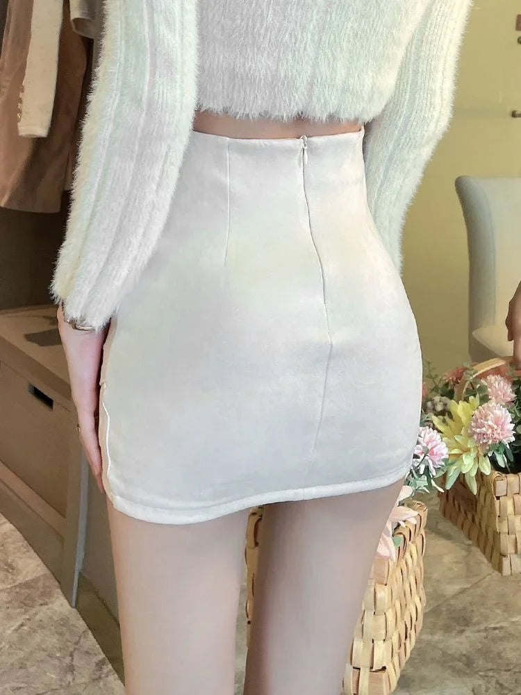 maoxiangshop Girl Irregular Pleated Hip Autumn Winter New Half Length Anti Slip Faldas Fashion Clothes for Women Skirts